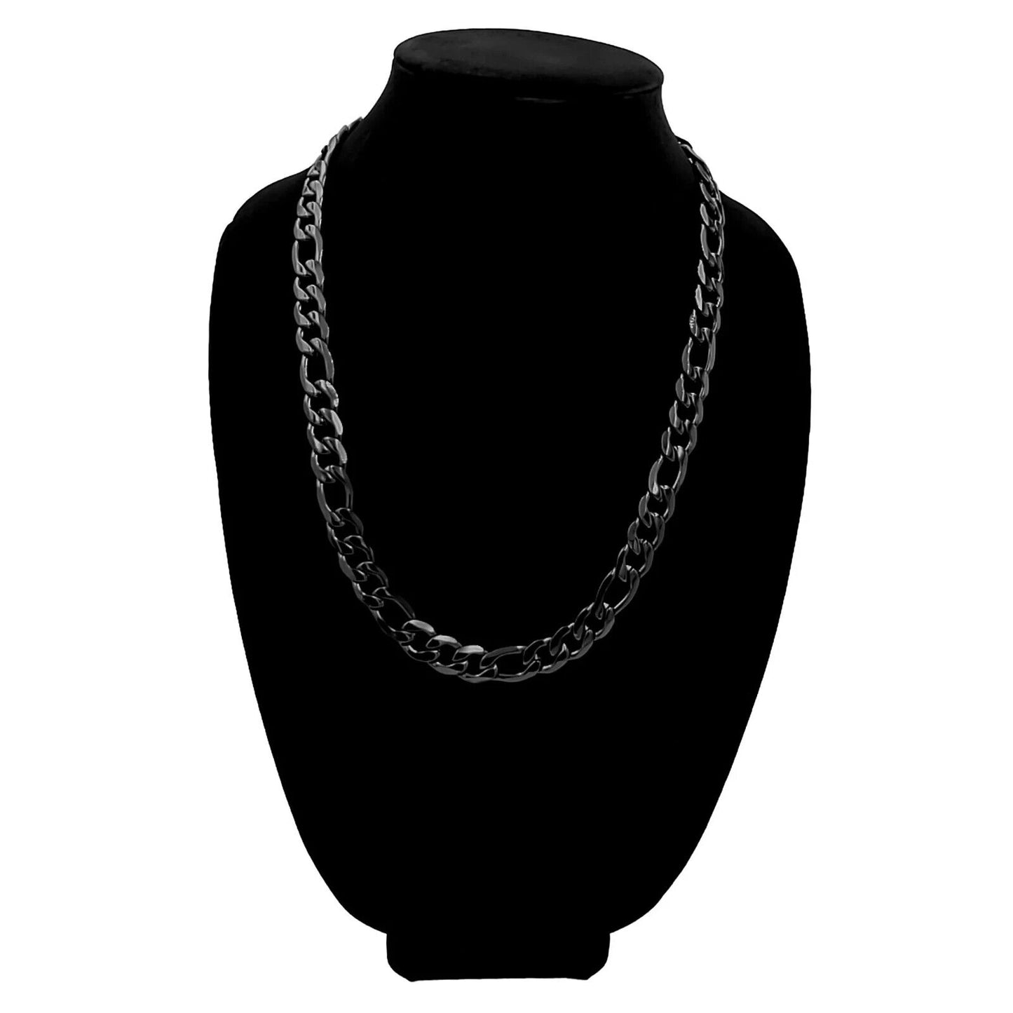 Black Stainless Steel Figaro Chain Necklace 24"